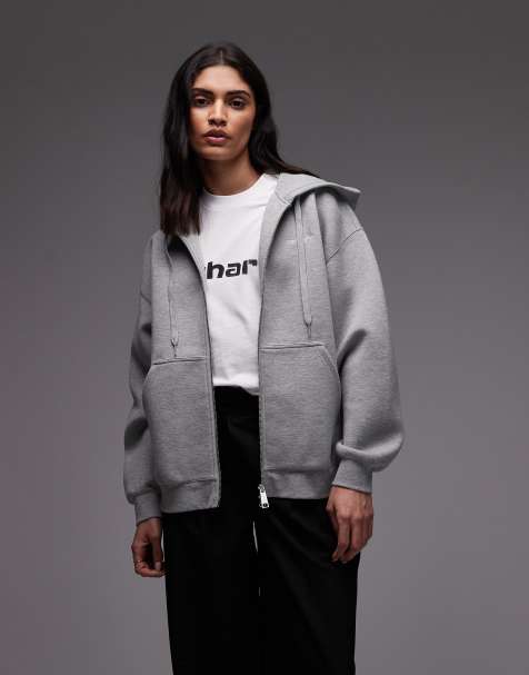 Carhartt WIP - Alda - Felpa con cappuccio oversize strutturata grigia con chiusura zip - view 1