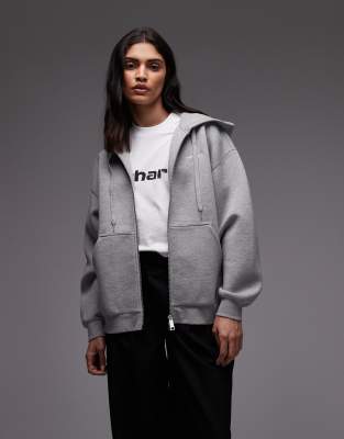 Carhartt WIP - Alda - Strukturierte Oversize-Kapuzenjacke in Grau mit durchgehendem Reißverschluss