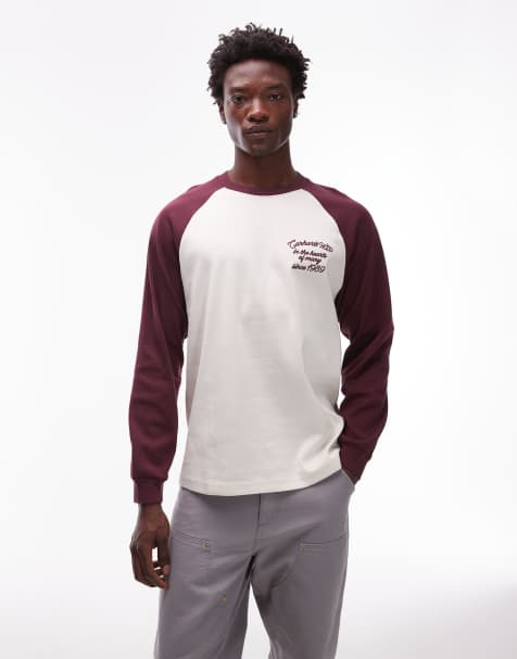 Carhartt WIP – Alston – Biało-bordowy T-shirt o luźnym kroju z długimi rękawami - view 1