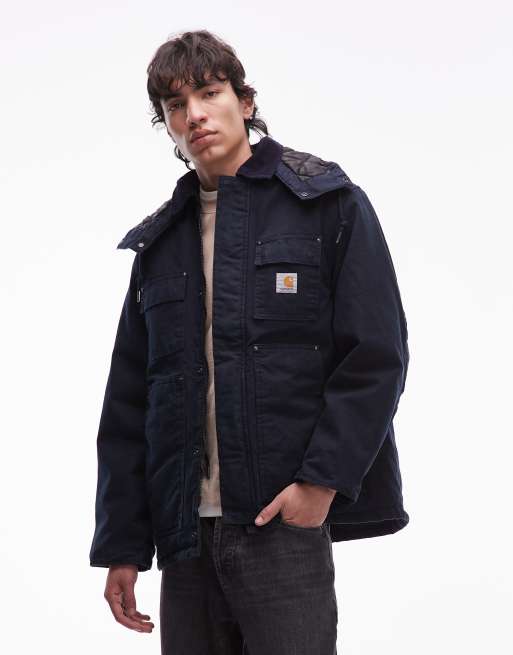 Carhartt WIP – Ambel – Mörkblå kappa i denim med avtagbar huva