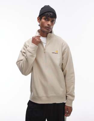 Carhartt WIP - American Script - Beige sweatshirt med lynlås i halsen - view 1