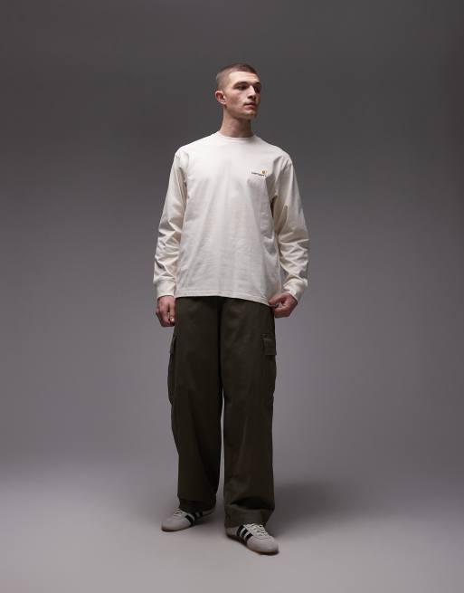 Carhartt WIP – American Script – Beżowy top z długimi rękawami i logo, 2 z 5