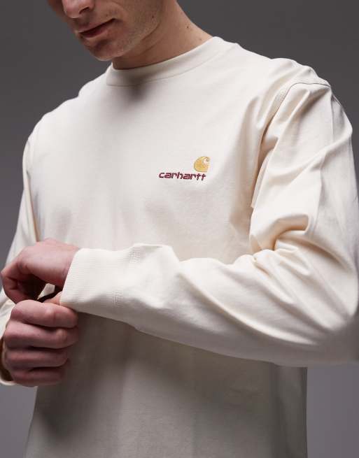 Carhartt WIP – American Script – Beżowy top z długimi rękawami i logo, 5 z 5