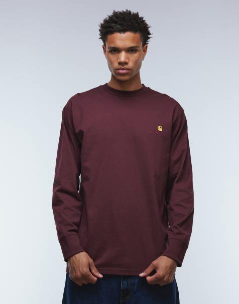 Carhartt WIP american script long sleeve t-shirt in burgundy