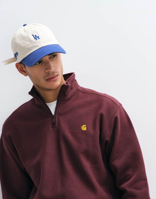 Carhartt WIP - American Script - Felpa bordeaux scuro con zip corta, 5 di 5