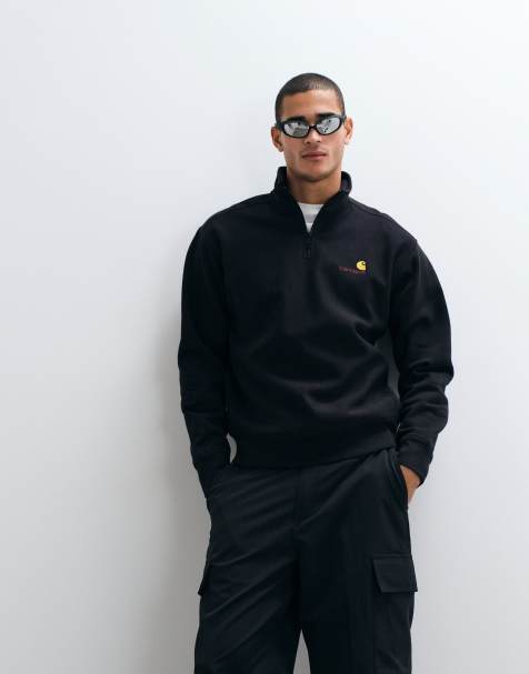 Carhartt WIP american script half zip sweatshirt in black - view 1