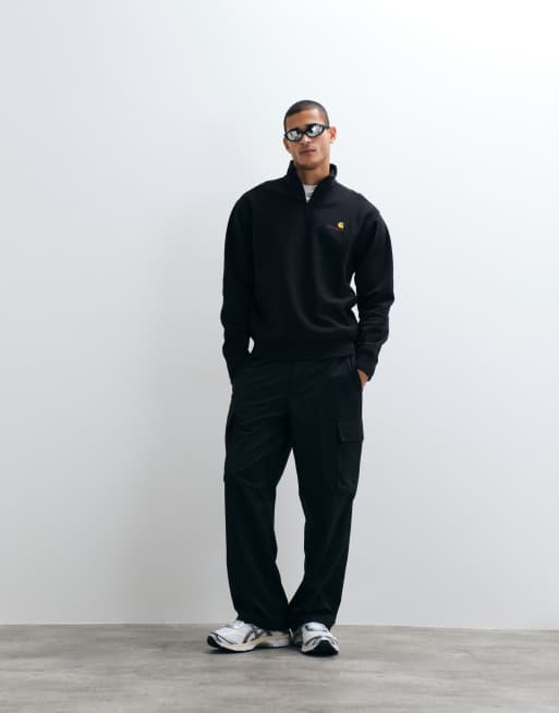 Carhartt WIP american script half zip sweatshirt in black, 2 of 5