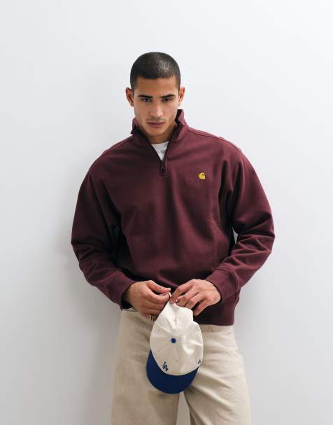 Carhartt WIP American Script half zip sweatshirt in dark burgundy - view 1
