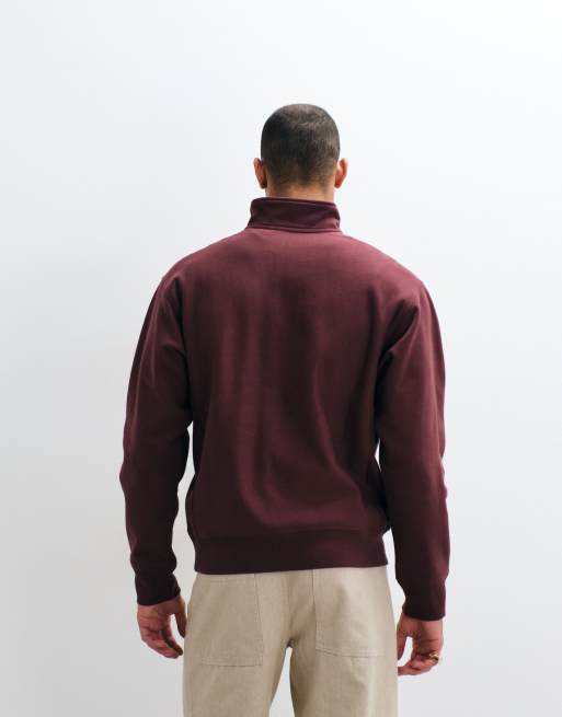 Carhartt WIP American Script half zip sweatshirt in dark burgundy, 2 of 5