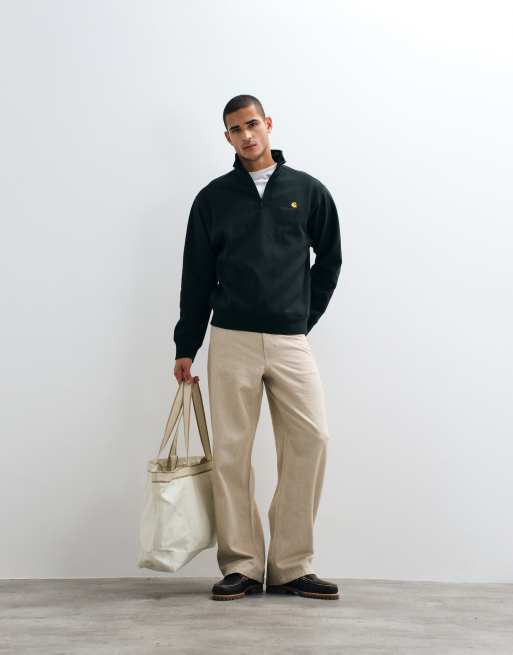 Carhartt WIP American Script half-zip sweatshirt in dark green, 2 of 5