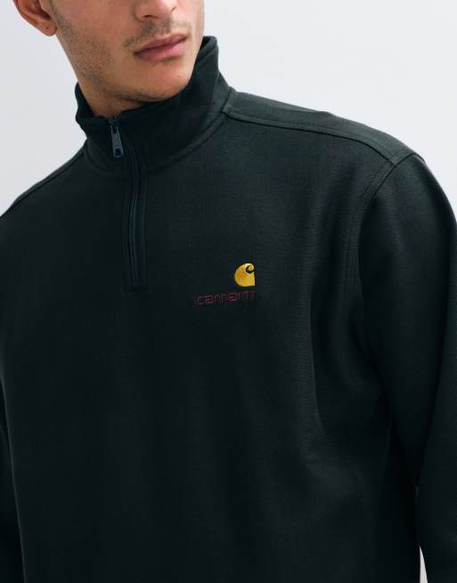 Carhartt WIP American Script half-zip sweatshirt in dark green, 4 of 5