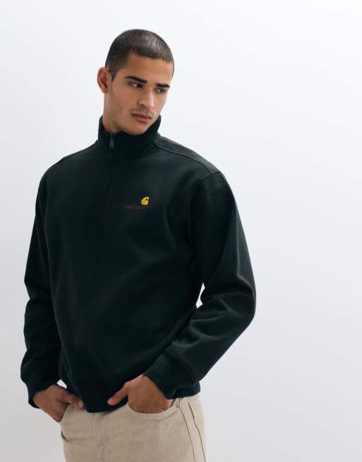 Carhartt WIP American Script half-zip sweatshirt in dark green, 5 of 5