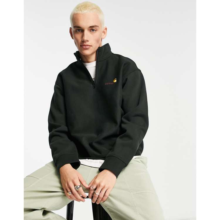 Carhartt WIP american script half zip sweatshirt in green | ASOS