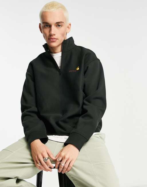 Carhartt WIP american script half zip sweatshirt in green | ASOS