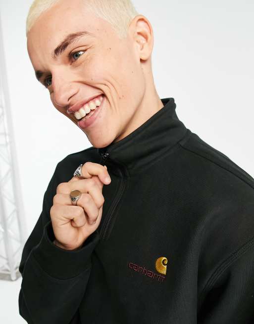 Carhartt WIP american script half zip sweatshirt in green, 3 of 4
