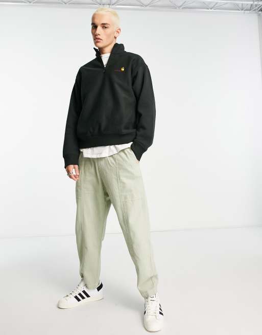 Carhartt WIP american script half zip sweatshirt in green, 4 of 4