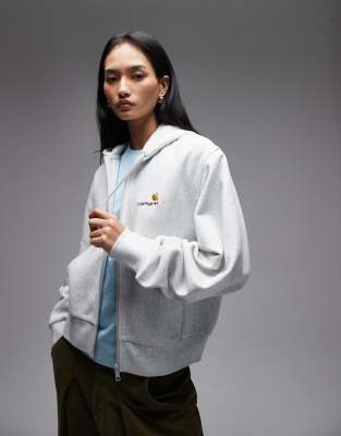 Carhartt WIP - American Script - Kapuzenjacke in meliertem Grau mit durchgehendem Reißverschluss