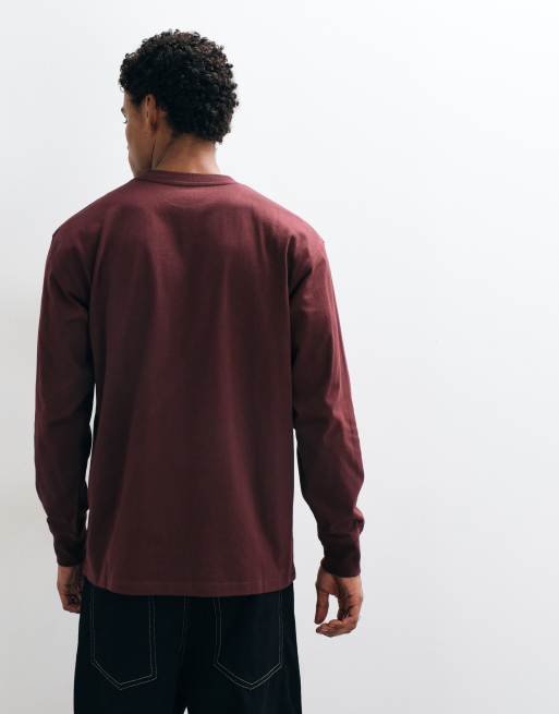 Carhartt WIP American Script långärmad t-shirt i mörk vinröd, 5 av 5
