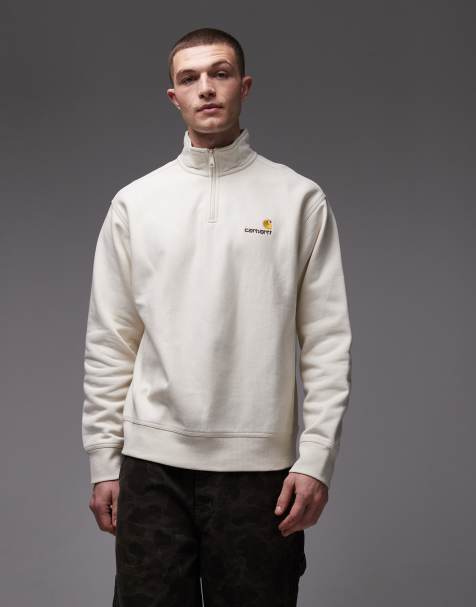 Carhartt WIP – American Script – Ljusbeige sweatshirt med halvlång dragkedja - view 1