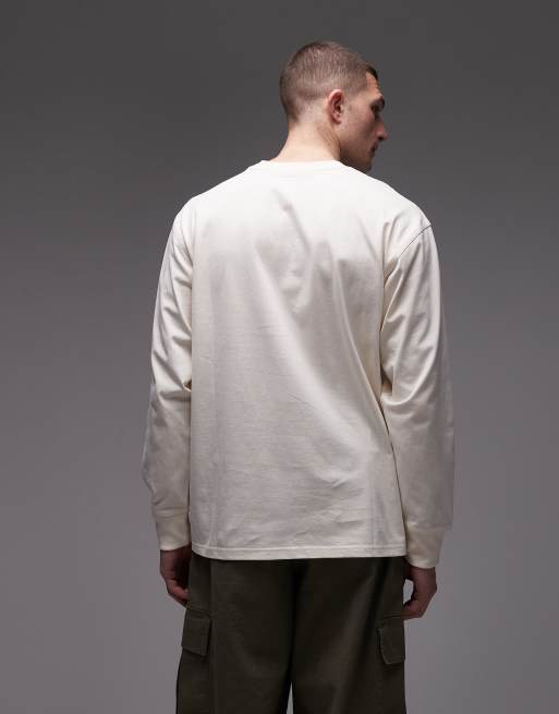 Carhartt WIP american script long sleeve t-shirt in beige, 3 of 5