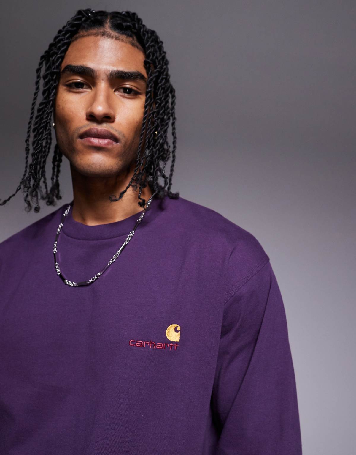 Carhartt WIP american script long sleeve t-shirt in purple