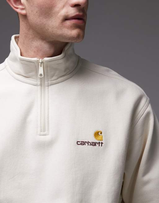 Carhartt WIP - American Script - Lys beige sweatshirt med halv lynlås, 5 af 5