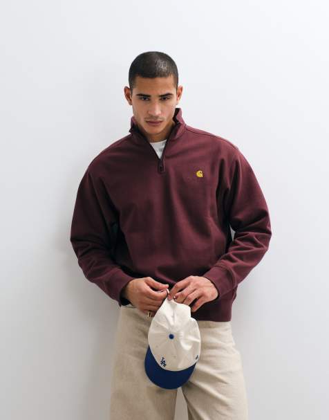 Carhartt WIP - American Script - Mørk bordeaux sweatshirt med kort lynlås - view 1
