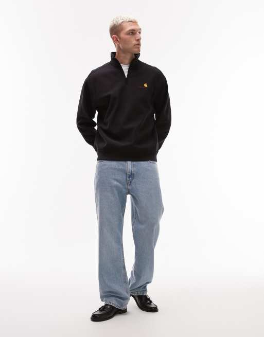 Carhartt WIP american script quarter zip sweatshirt in black, 2 of 5