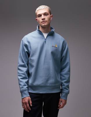 Carhartt WIP Carhartt WIP american script quarter zip sweatshirt in light blue