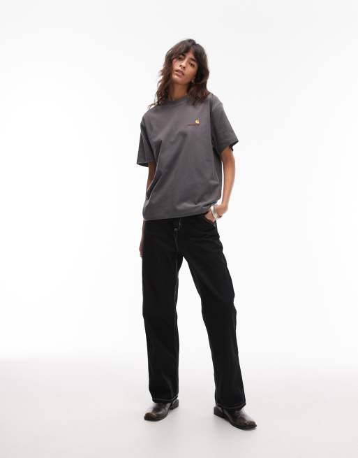 Carhartt WIP american script short sleeve t-shirt in grey, 2 of 4