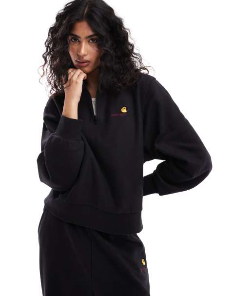 Carhartt WIP – American Script – Svarta sweatshirt med halvlång dragkedja - view 1
