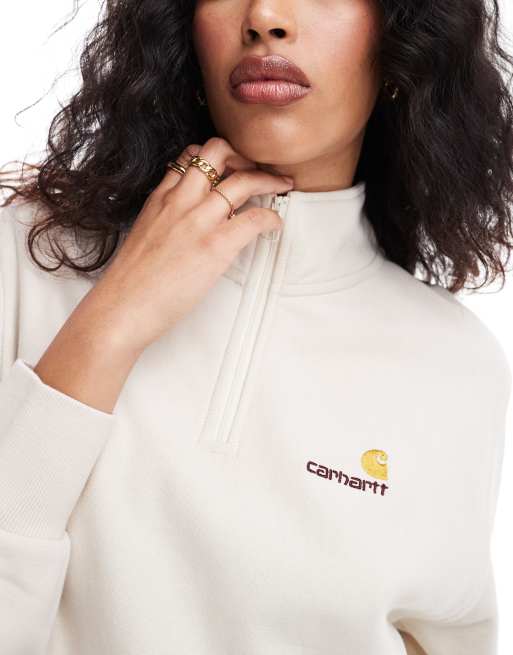 Carhartt WIP - American Script - Sweat d'ensemble à col zippé - Crème, 3 de 4