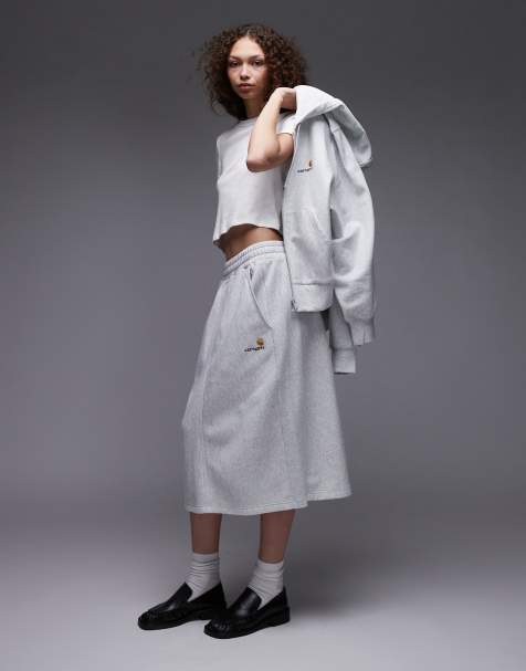 Carhartt WIP american Script sweat skirt in grey marl 