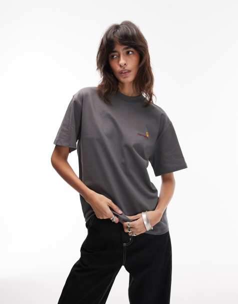 Carhartt WIP – American Script – Szary T-shirt z krótkimi rękawami i logo - view 1