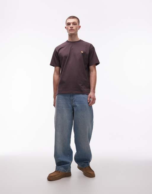 Carhartt WIP american script t-shirt in brown, 2 of 5