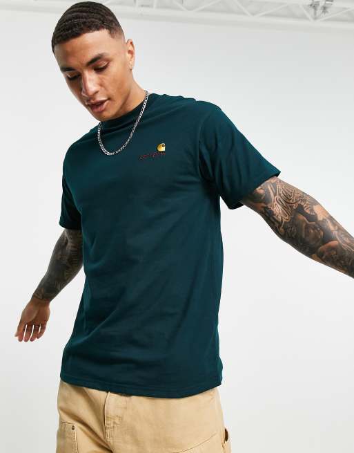 Carhartt WIP american script t-shirt in dark green | ASOS