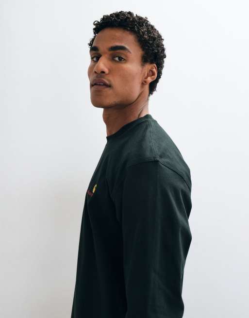 Carhartt WIP American Script T-shirt met lange mouwen in donkergroen, 4 van 5