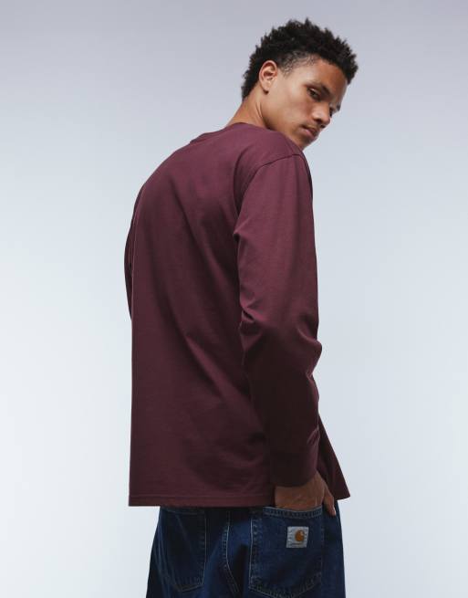 Carhartt WIP – American Script – Vinröd t-shirt med långa ärmar, 3 av 5