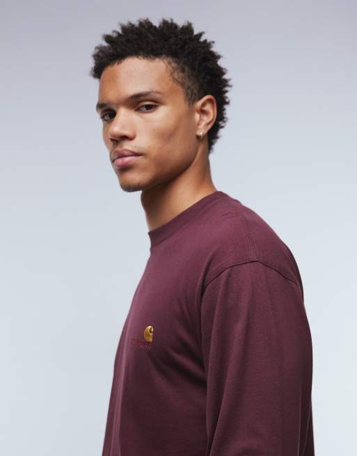 Carhartt WIP – American Script – Vinröd t-shirt med långa ärmar, 4 av 5