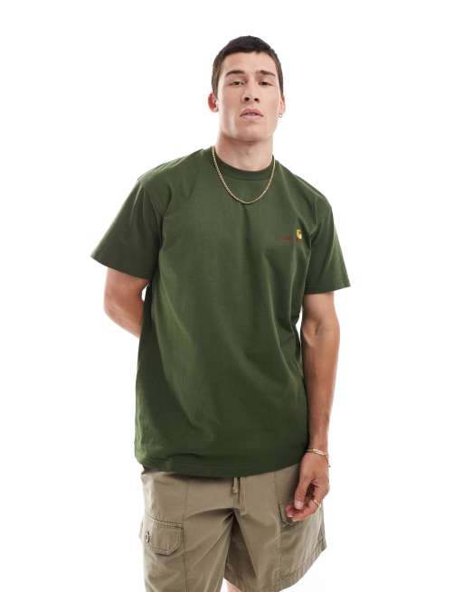 Carhartt WIP – American Script – Zielony T-shirt z napisem