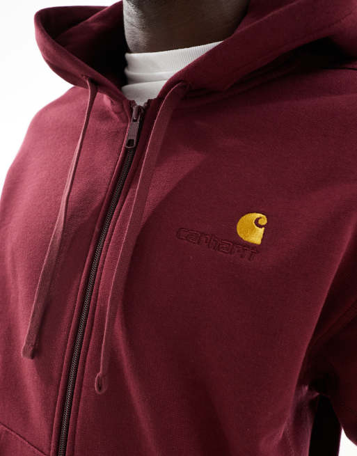 Carhartt WIP american script zip hoodie in red, 3 of 4