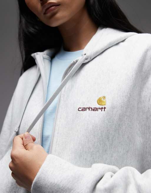 Carhartt WIP american script zip through hoodie in grey marl, 2 of 4