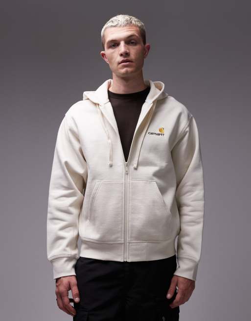 Carhartt WIP American script zip up hoodie in beige