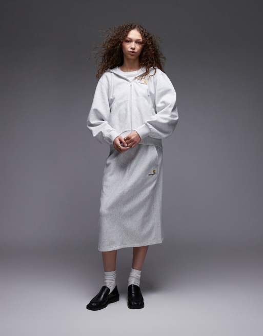 Carhartt WIP american script zip up hoodie in grey marl