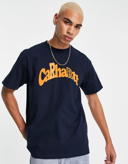 Carhartt WIP amherst logo t-shirt in dark navy | ASOS