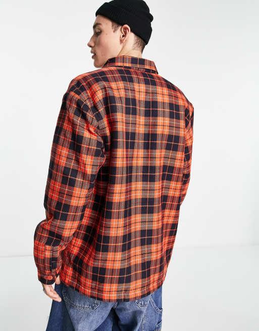 Cromoncent Camicia Estiva Uomo A Quadri Arancioni – Maniche Corte, Cotone E Lino, Taglia 3XL