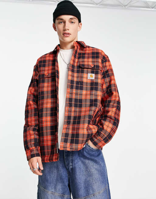 Carhartt WIP – Arden – Orangerutig skjortjacka