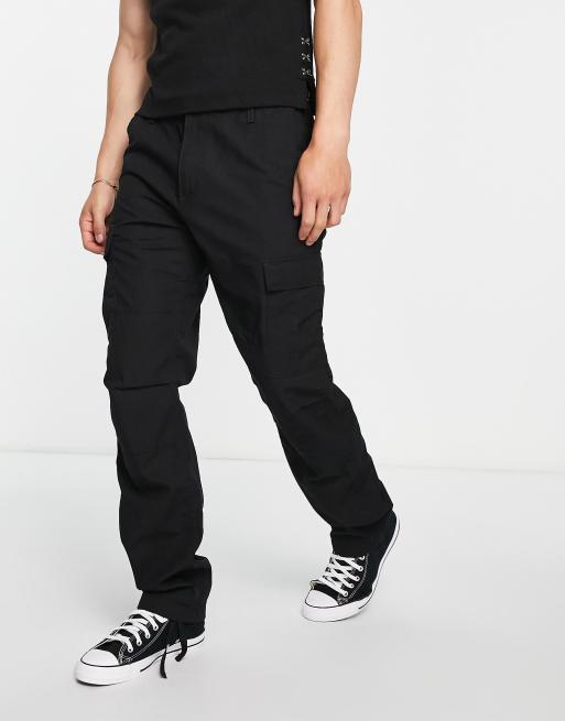 Carhartt WIP – Aviation – Czarne dopasowane spodnie bojówki