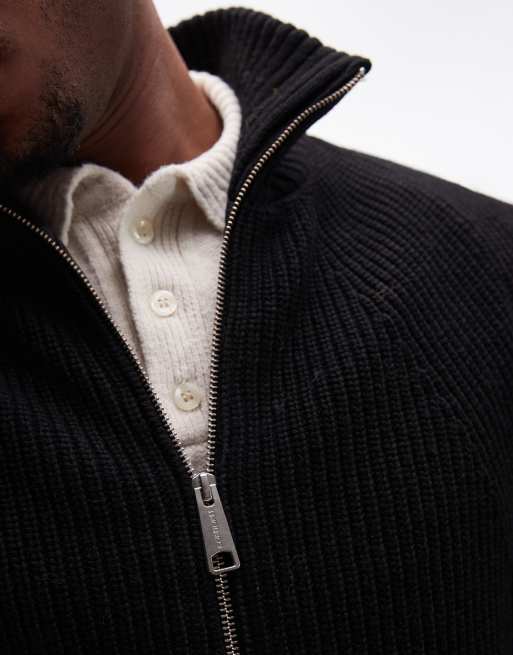 Carhartt WIP Banley knit zip up bomber jacket in black ASOS