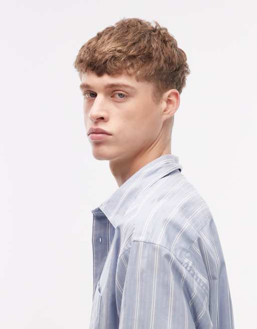 Carhartt WIP beale long sleeve shirt in blue stripe, 4 of 5